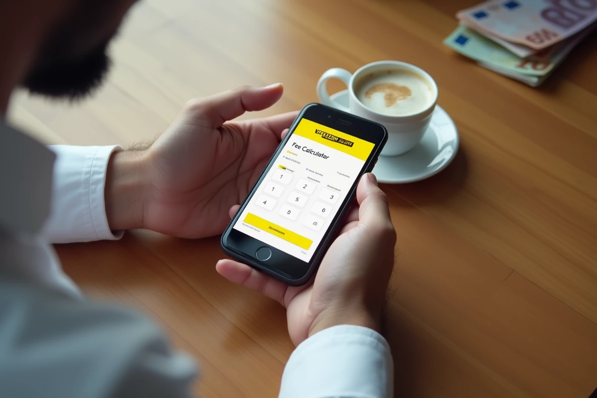Gros plan sur une application mobile Western Union affichant le calcul des frais de transfert international