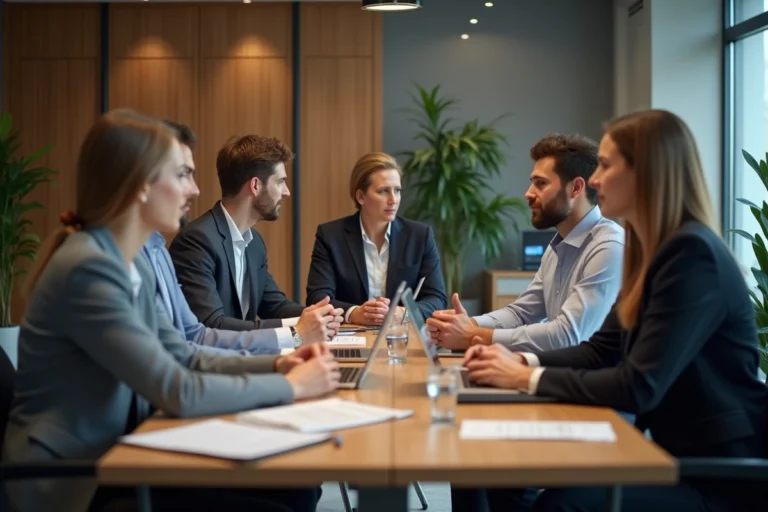 Groupe de professionnels en réunion dans un bureau moderne